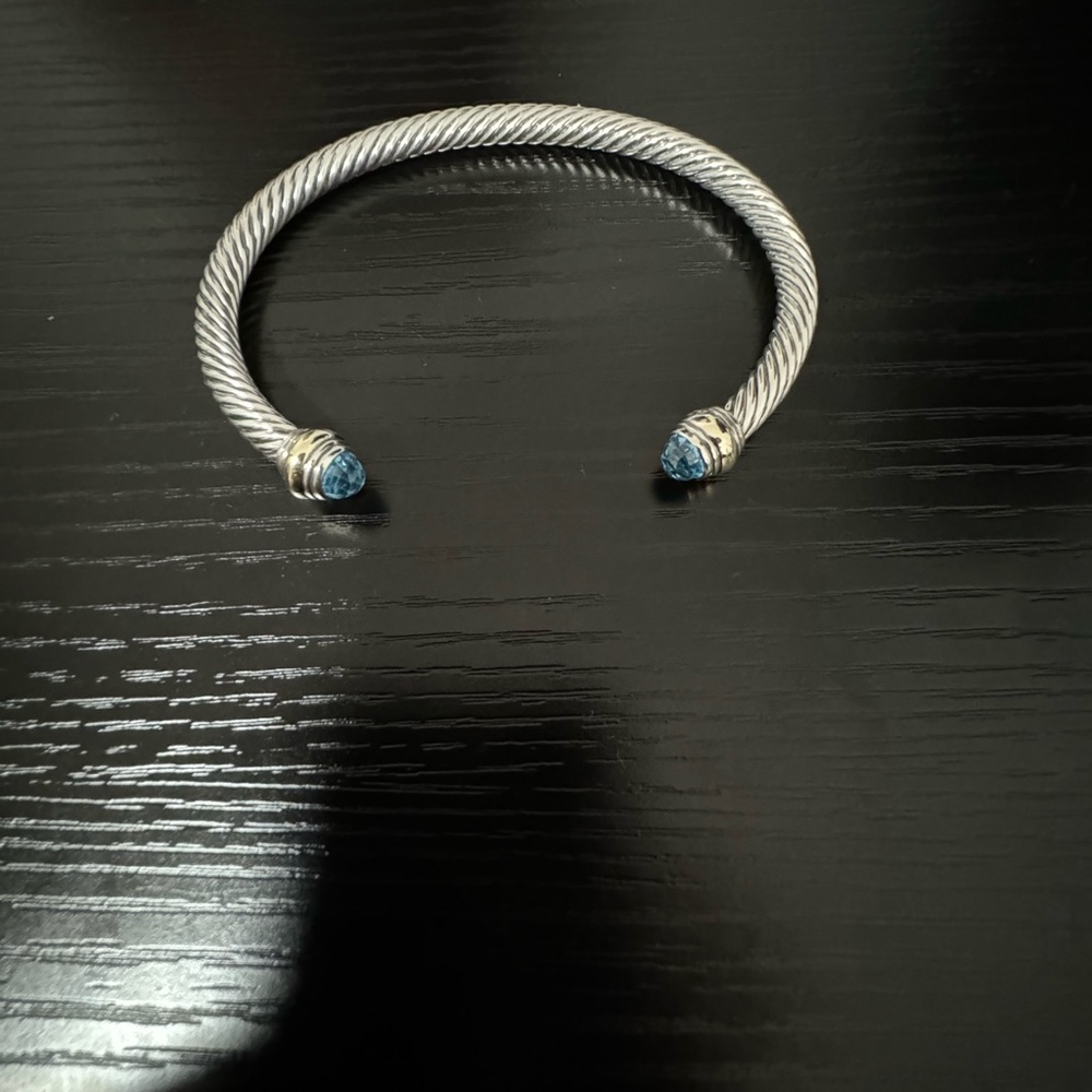 David Yurman Sterling Silver Women Bracelet Cable Classic Blue Topaz  14K Gold